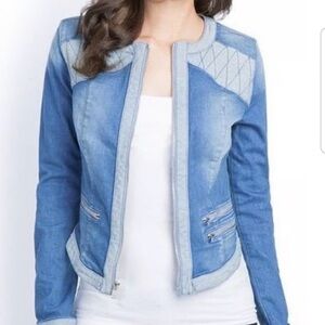 Guess Cropped Moto Faded Denim Jacket Womens Large